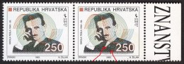 CROATIA - HRVATSKA - ERROR - "with  BADGE" - TESLA  Mi.224  - **MNH - 1993 - Croatia