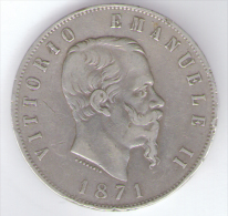 ITALIA 5 LIRE 1871 VITTORIO EMANUELE II AG SILVER - 1861-1878 : Vittoro Emanuele II