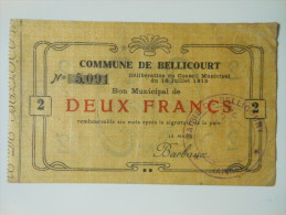 Aisne 02 Bellicourt , 1ère Guerre Mondiale 2 Francs 18-71915 - Bons & Nécessité