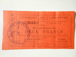 Aisne 02 Fluquières , 1ère Guerre Mondiale 2 Francs 6-11-1915 R - Bons & Nécessité