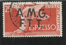 TRIESTE A 1947 - 1948 AMG - FTT ITALIA ITALY OVERPRINTED DEMOCRATICA LIRE 25 USATO USED OBLITERE' - Poste Exprèsse