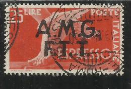 TRIESTE A 1947 1948 AMG-FTT OVERPRINTED ESPRESSI DEMOCRATICA LIRE 25 ESPRESSO USATO USED OBLITERE' - Poste Exprèsse