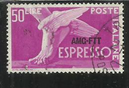 TRIESTE A 1952 AMG - FTT ITALIA ITALY OVERPRINTED DEMOCRATICA LIRE 50 USATO USED OBLITERE' - Express Mail