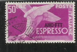 TRIESTE A 1952 AMG - FTT ITALIA ITALY OVERPRINTED DEMOCRATICA LIRE 50 USATO USED OBLITERE' - Eilsendung (Eilpost)
