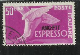 TRIESTE A 1952 AMG - FTT ITALIA ITALY OVERPRINTED DEMOCRATICA ESPRESSO LIRE 50 RUOTA III  USATO USED OBLITERE' - Eilsendung (Eilpost)