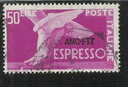 TRIESTE A 1952 AMG - FTT ITALIA ITALY OVERPRINTED DEMOCRATICA ESPRESSO LIRE 50 RUOTA III  USATO USED OBLITERE' - Posta Espresso