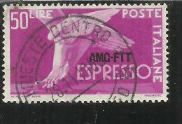 TRIESTE A 1952 AMG - FTT ITALIA ITALY OVERPRINTED DEMOCRATICA ESPRESSO LIRE 50 RUOTA III  USATO USED OBLITERE' - Express Mail