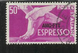 TRIESTE A 1952 AMG - FTT ITALIA ITALY OVERPRINTED DEMOCRATICA ESPRESSO LIRE 50 RUOTA III  USATO USED OBLITERE' - Posta Espresso