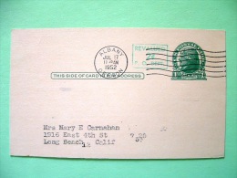 USA 1952 Stationery Stamped Postal Card - Used - Albany To Long Beach - 1c Revalued 2c - Jefferson - 1941-60