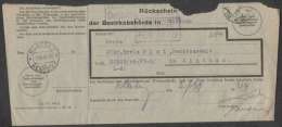 BuM1065 - Böhmen Und Mähren (1944) Klattau - Klatovy / Klattau - Klatovy (acknowledgment Of Receipt) - Briefe U. Dokumente