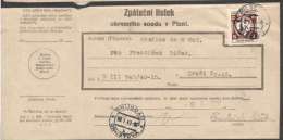 BuM1068 - Böhmen Und Mähren (1941) Pilsen 1 - Plzen 1 / Drusdau - Druztová (acknowledgment Of Receipt) - Briefe U. Dokumente