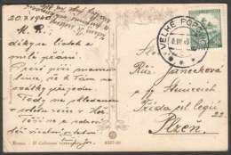 BuM1130 - Böhmen Und Mähren (1940) Velke Popovice (czech. Postmark) Postcard, Tariff: 50h (stamp: Castle Karlstejn) - Briefe U. Dokumente