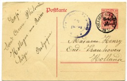Belgique,1917 Belgien, 10 Cent,postkarte, Cachet Hollogne Aux Pierrest,hollande, Pays-Bas, Oud Krauhoven - Guerre 40-45 (Lettres & Documents)