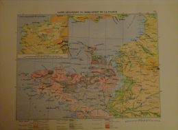 Carte Geologique Ancienne 1880 - Nord Ouest France, Bretagne / Paris / Normandie / Côtes De La Manche - Cartes Géographiques