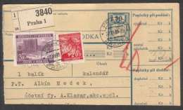 BuM1398 - Böhmen Und Mähren (1939) Prag 1 - Praha 1 / Dvur Kralove Nad Labem 1 (Postal Parcel Dispach) Tariff 50h + 3,2K - Briefe U. Dokumente