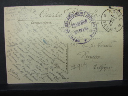 PM. 7. Cachet Bleu " Dépot Du 33e Régiment D´infanterie. Franchise Militaire" Renaix 1919. Sur CP Arras - Cartas & Documentos