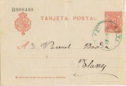 7421. Entero Postal CERVERA (Lerida) 1906, Fechador Azul - 1850-1931