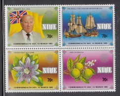 Niue MNH Scott #371a Block Of 4 Flag, Premier, Ships, Flower, Limes - Commonwealth Day - Niue