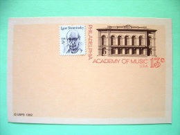 USA 1982 - Stationery Stamped Postal Card - Unused - 13c Uprated To 15c - Academy Of Music - Philadelphia - Igor Stra... - 1981-00