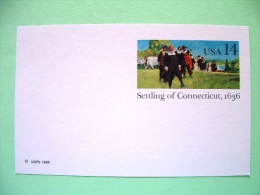 USA 1986 - Stationery Stamped Postal Card - Unused - 14c - Settling Of Connecticut - Cow Ox Cart Wagon - 1981-00