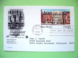 USA 1988 - FDC Stationery Stamped Postal Card - Washington To Palos Verdes Peninsula - 15c - Blair House - 1981-00