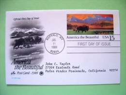 USA 1988 - FDC Stationery Stamped Postal Card - Buffalo To Palos Verdes Peninsula - 15c - America The Beautiful - Mou... - 1981-00