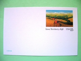 USA 1988 - Stationery Stamped Postal Card - Unused - 15c - Iowa Territory - Agriculture Wheat Harvester - 1981-00