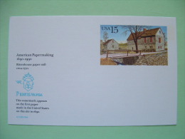 USA 1990 - Stationery Stamped Postal Card - Unused - 15c - America Papermaking Rittenhouse Paper Mill - 1981-00