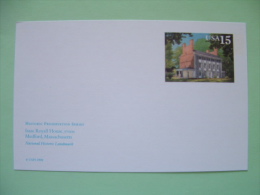 USA 1990 - Stationery Stamped Postal Card - Unused - 15c - Historic Preservation - Isaac Royal House - Medford - 1981-00