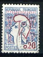 FRANCE 1282°  0,20f  Bleu Et Rouge  Marianne De Cocteau  (10% De La Cote + 0,15€) - 1961 Marianne Of Cocteau