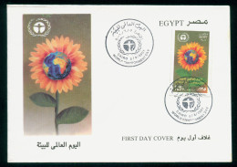 EGYPT / 2001 / UN / WORLD ENVIRONMENT DAY / MAP / GLOBE / FLOWERS / SUNFLOWER / FDC - Lettres & Documents