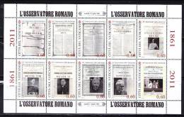 RT)2011 VATICAN CITY,150TH ANNIVERSARY OF IL´OSSERVSATORE ROMANO,M/S,MNH - Unused Stamps