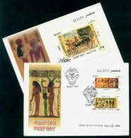EGYPT / 2001 / POST DAY / EGYPTOLOGY / ANUBIS / MAAT / RAMESES II / CHARIOT / HORSE / WEIGHT & MEASURMENTS / 2 FDCS - Lettres & Documents