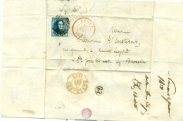 Belgique - No 4 Sur Lettre De Namur Vers Bruxelles Du 12/07/1851, Quatres Marges, Superbe, See Scan - 1849-1850 Medallions (3/5)
