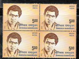 INDIA, 2011,  Sri Srinivas Ramanujan, Pantheon Of Great Mathematics, Block Of 4,  MNH, (**) - Ongebruikt