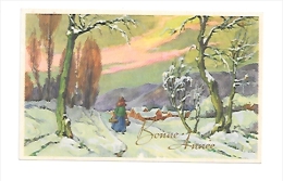 Mignonnette. Bonne Année. Forêt Et Passante Dans La Neige. Dorée. 6,5/10,5 Cm - Communion