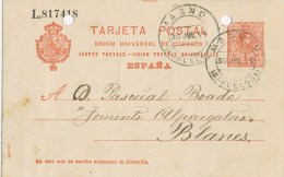 7431. Entero Postal MASNOU (Barcelona) 1911. Alfonso XIII Medallon - 1850-1931