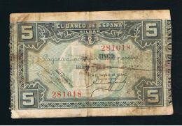 BILLETE ESPAÑA -  5  Pesetas  1937 Banco De  BILBAO - Andere & Zonder Classificatie