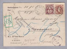 Heimat ZH FEHRALTORF 1899-01-03 Nachnahme Nach NEIRIVUE 30+5 Rp. - Briefe U. Dokumente