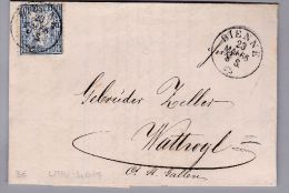 Heimat BE BIENNE 1866-05-23 Brief Nach Wattwyl Mit 10 Rp.sitzende Helvetia Litho-Briefkopf Zigarren - Brieven En Documenten