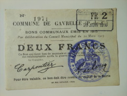 Pas-de-Calais 62 Gavrelle , 1ère Guerre Mondiale 2 Francs 20-3-1915 R1 - Bons & Nécessité