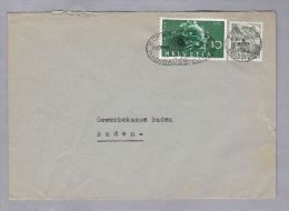 Schweiz 1949-08-17 Zürich Brief Nach Baden Mit 2 Verschiedene 10 Rp. Marken - Briefe U. Dokumente