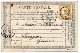 1876 - CARTE PRECURSEUR DATEE "AVRIL 1876" De PARIS Avec CACHET OBLITERANT Le CERES 15c - Vorläufer