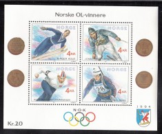 Norway MNH Scott #997 Sheet Of 4 Birger Ruud,Johan Grottumsbraten, Knut Johannesen, Magnar Solberg - Gold Medalists - Ongebruikt