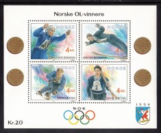 Norway MNH Scott #1021 Sheet Of 4 Hallgeir Brenden, Arnfinn Bergmann, Stein Eriksen, Simon Slattvik - Gold Medalists - Unused Stamps