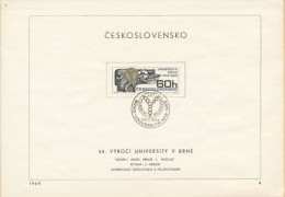 Czechoslovakia / First Day Sheet (1969/04) Brno: 50th Anniversary Of The University In Brno (1919-1969) - Fossielen