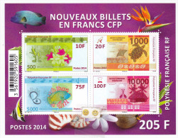 Polynésie Française / Tahiti - Nouveaux Billets De Banque - Bloc Feuillet De 4 Timbres / 2014 - Neufs - Blocks & Sheetlets