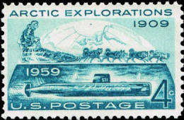 1959 USA Arctic Exploration Stamp Sc#1128 North Pole Nuclear Submarine Dog Sled - Arctische Expedities