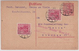 1920 - CARTE ENTIER GERMANIA De NEUSS Pour MÜNCHEN Avec MARQUE "SAMMLER-WOCHE WIEN" (SEMAINE Des COLLECTIONNEURS à VIENN - Briefkaarten