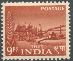 India 1955 - 9ps Bullock Irrigation Pump  -  Wmk Stars   MH  Scott 256 - Ungebraucht